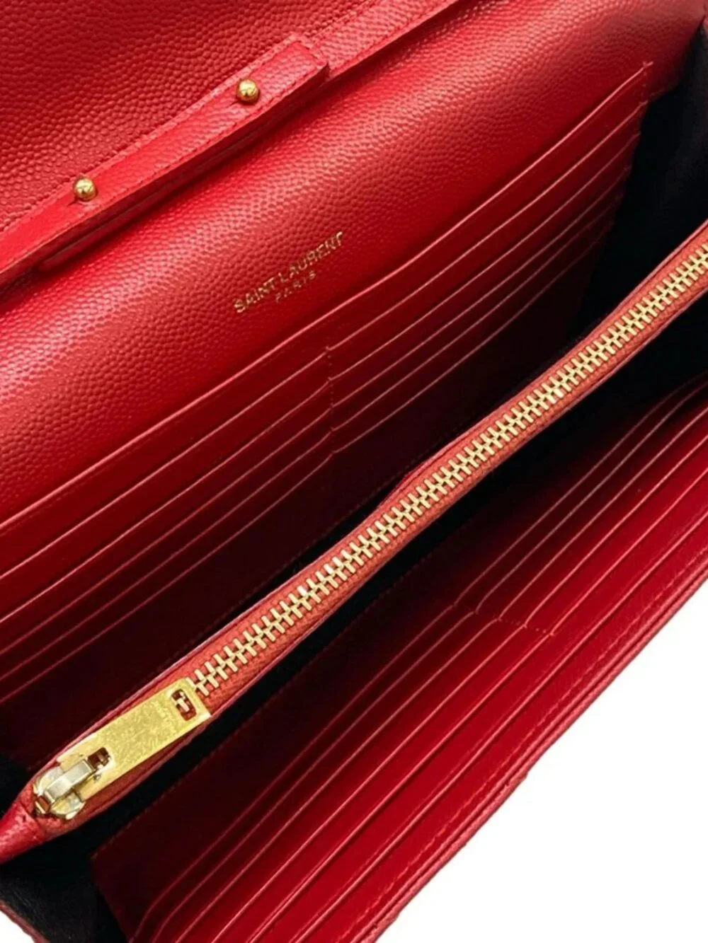 SAINT LAURENT PARIS Monogram Chain Wallet 377828 Red Leather Other Style Wallet - Picture 4 of 12